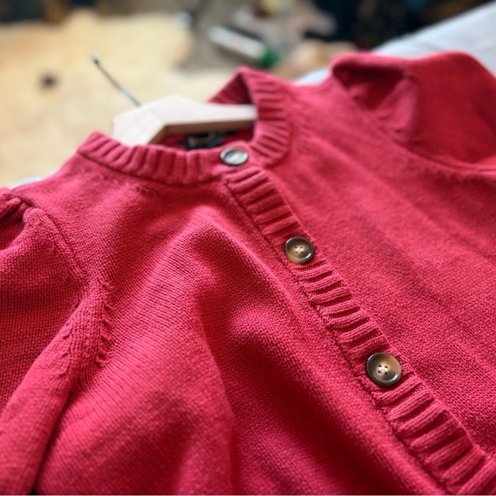 [NWOT] Marled Puff Sleeve Button-Front Knit Cardigan – Cherry Red (Never Worn) - Picture 4 of 9